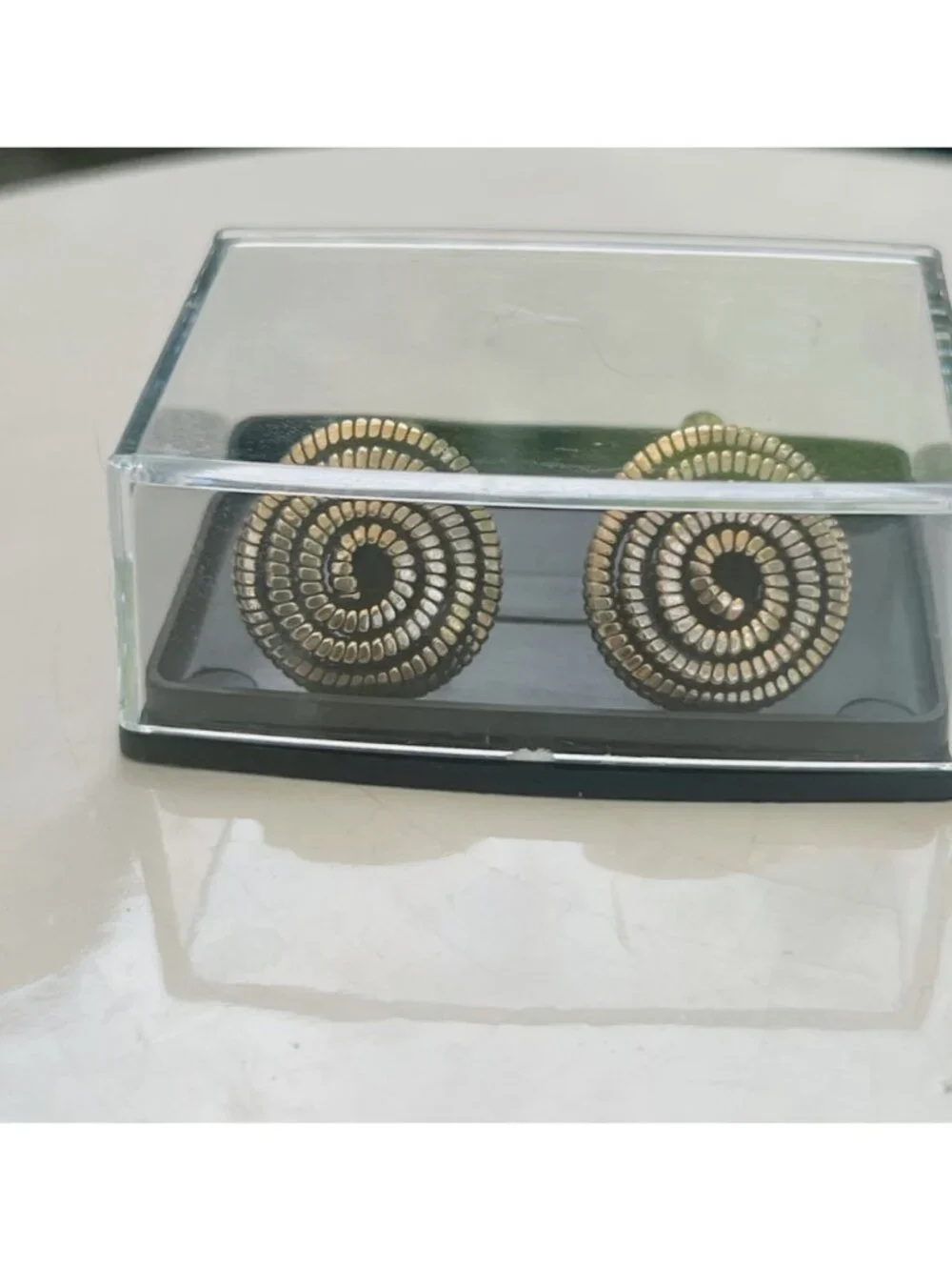 Vintage Spiral Design Cufflinks In Silver & Gold-Tone Metal With Textured Finish